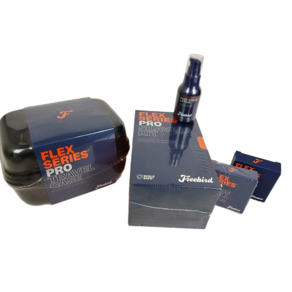 Freebird Flex Series Pro Shaving Kit Travel Case Blade Refills Lotion New Sealed
